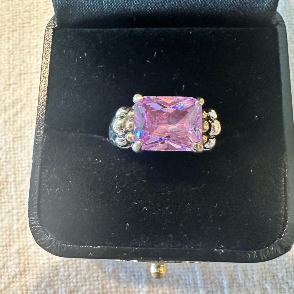 Elegant Pink/ Purple  Stone Silver Ring stamped 925 Size 7
